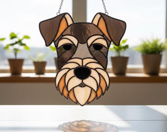 Motivo acchiappasole con schnauzer in vetro colorato, decorazione fai da te con muso di cane (PDF, SVG)