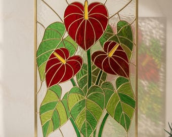 Stained Glass Anthurium Pattern, Floral Suncatcher Template (Digital Download)