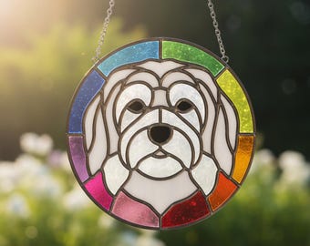 Motivo Havanese • Vetrata con cane • Motivo acchiappasole numerato