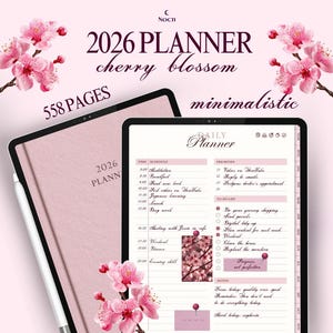 Digitale planner 2026 THAT GIRL | iPad & Goodnotes, elegante kersenbloesem, hyperlinks, dag-, week- en maandplanning + sjablonen, 550 pagina's sakura