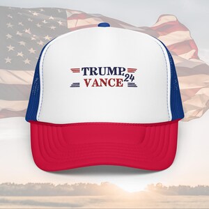 Trump Vance 2024 Trucker Embroidered Hat Red White and Blue Trump Cap Republican Party Hat Trump 2024 President Vote Trump Gift for Dad