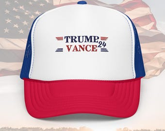 Trump Vance 2024 Trucker Embroidered Hat Red White and Blue Trump Cap Republican Party Hat Trump 2024 President Vote Trump Gift for Dad
