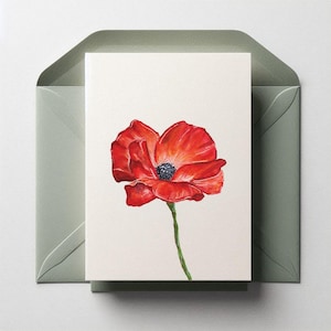 Mohnblumen druckbare Karte | Aquarell Handgemalte Mohnblume | Blanko Grußkarte