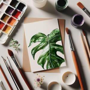 Cartão de aquarela de planta Monstera | Cartão em branco para impressão | Design pintado à mão