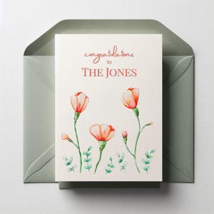 Cartão de casamento personalizado com flores em aquarela | Cartão em branco para impressão | Arte original pintada à mão