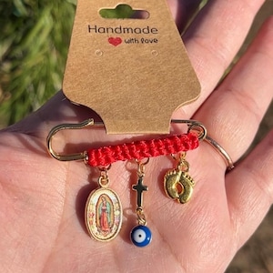 Pregnancy safety pin, protection pin, Virgin Marry pendant, evil eye protection , Segurito para proteger tu embarazo, Handmade