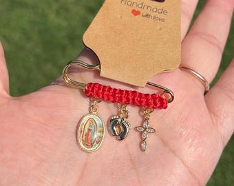 Pregnancy safety pin, protection pin, Virgin Marry pendant, Segurito para proteger tu embarazo, Handmade