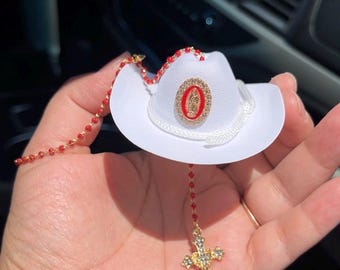Virgin Mary Car Charm, Car Rosary, Car Blessings, Car Accessories, Car Amulets, Car Decoration, Baptism Gift, Red beaded chain, Catholic Gif