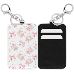 Flower Keychain Card Holder: Pink Faux Leather Wallet