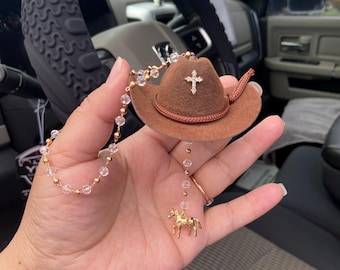 Mini sombrero de vaquero con caballo para espejo retrovisor, decoración para coche, accesorios para coche del oeste