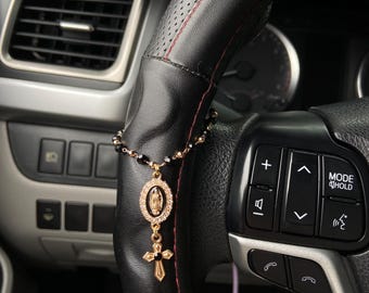 Steering Wheel Rosary - Virgin Of Guadalupe Car Charm - Rosary Car Charm Accessory- Car Decor- Baptism Gift- Religious Catholic Gift