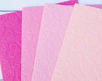 Embossed Valentine Note Cards | Embossed Candy Heart Cards | Candy Heart Cards | Blank Note Cards | Set of 4