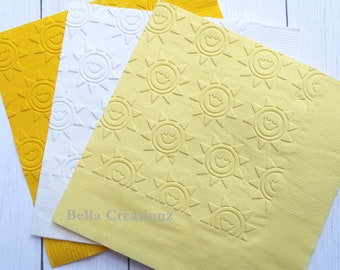 Sun Napkin ~ Hand Embossed Paper Napkin ~ Wedding ~ Anniversary ~ Birthday ~ Shower ~ Sunshine ~ Sun ~ Summer ~ Party Decor