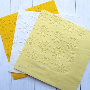 Sun Napkin ~ Hand Embossed Paper Napkin ~ Wedding ~ Anniversary ~ Birthday ~ Shower ~ Sunshine ~ Sun ~ Summer ~ Party Decor