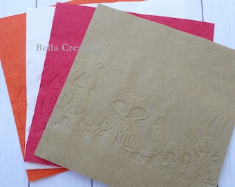 Woodland Animals Napkin ~ Hand Embossed Paper Napkin ~ Wedding ~ Anniversary ~ Birthday ~ Shower ~ Summer ~ Woodland Party Decor
