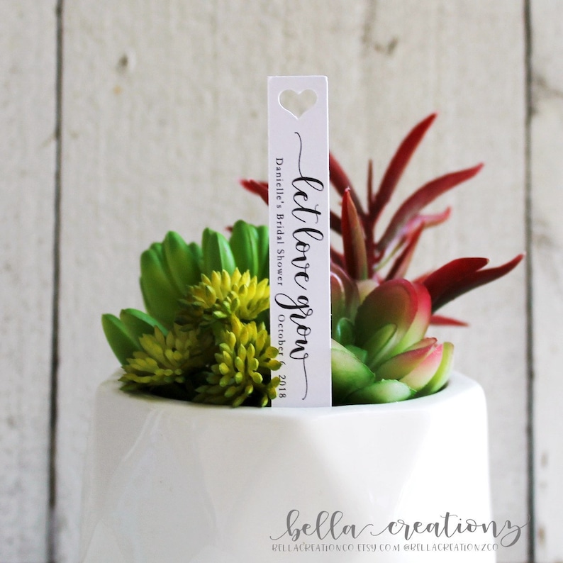 Let Love Grow Succulent Tag Succulent Stakes Wedding Favors Bridal Shower Favor Plant Stakes Succulent Favor Favor Tags S011 image 1