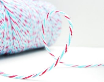 Aqua Blue and  Red Bakers  - Red White and Blue Twine by Timeless Twine