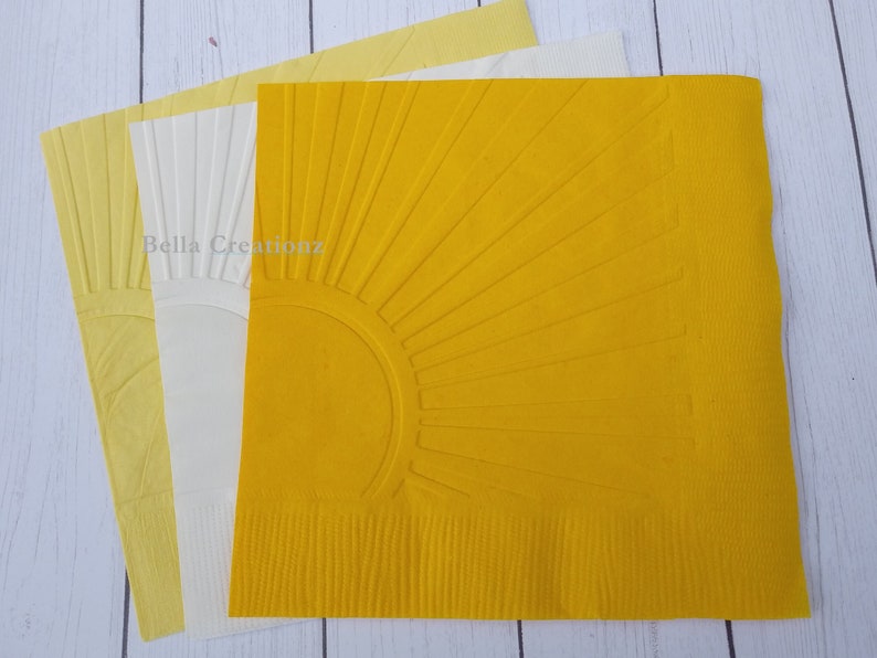 Sunshine Napkins Sun Rays Hand Embossed Napkin Wedding Anniversary Birthday Shower Sunshine Sun Summer Party Decor image 1