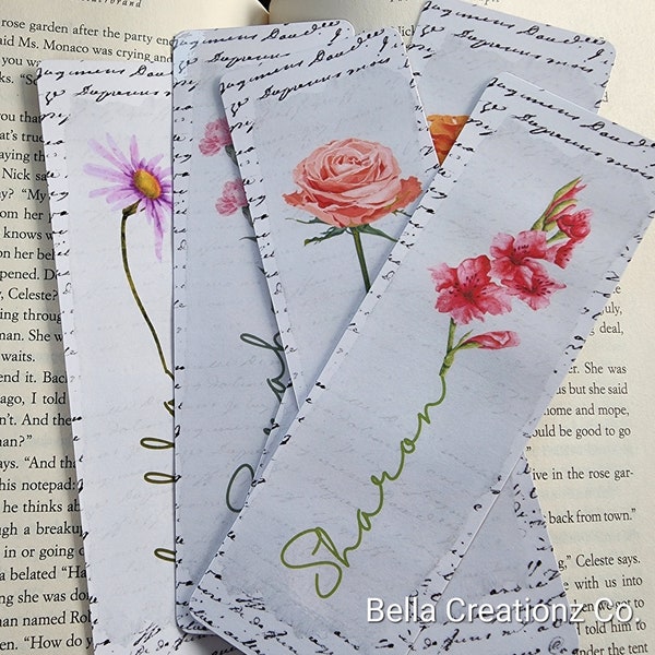 Personalized Laminated Birth Flower Bookmark with Name, Personalized Bookmark, Birth Flower Gift, Personalized Gift for Book Lovers