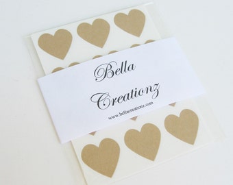 48 Kraft Brown Heart Stickers