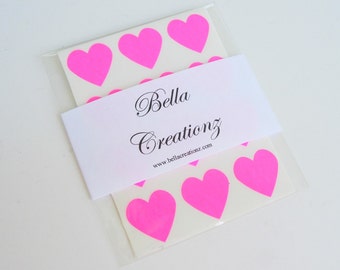 48 Neon Pink Heart Stickers