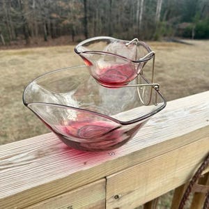 Vintage Pink Glass Chip and Dip Set – Mid-Century Modern Elegance