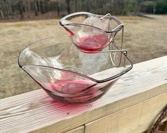 Vintage Pink Glass Chip and Dip Set – Mid-Century Modern Elegance