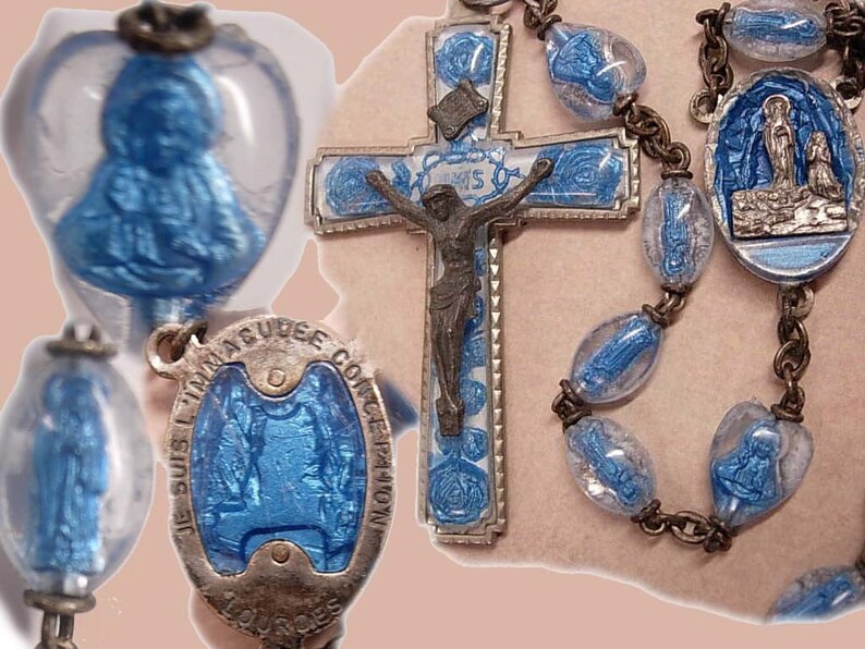 RARE Lourdes Holy Water Rosary with tiny statues in each bead Etsy