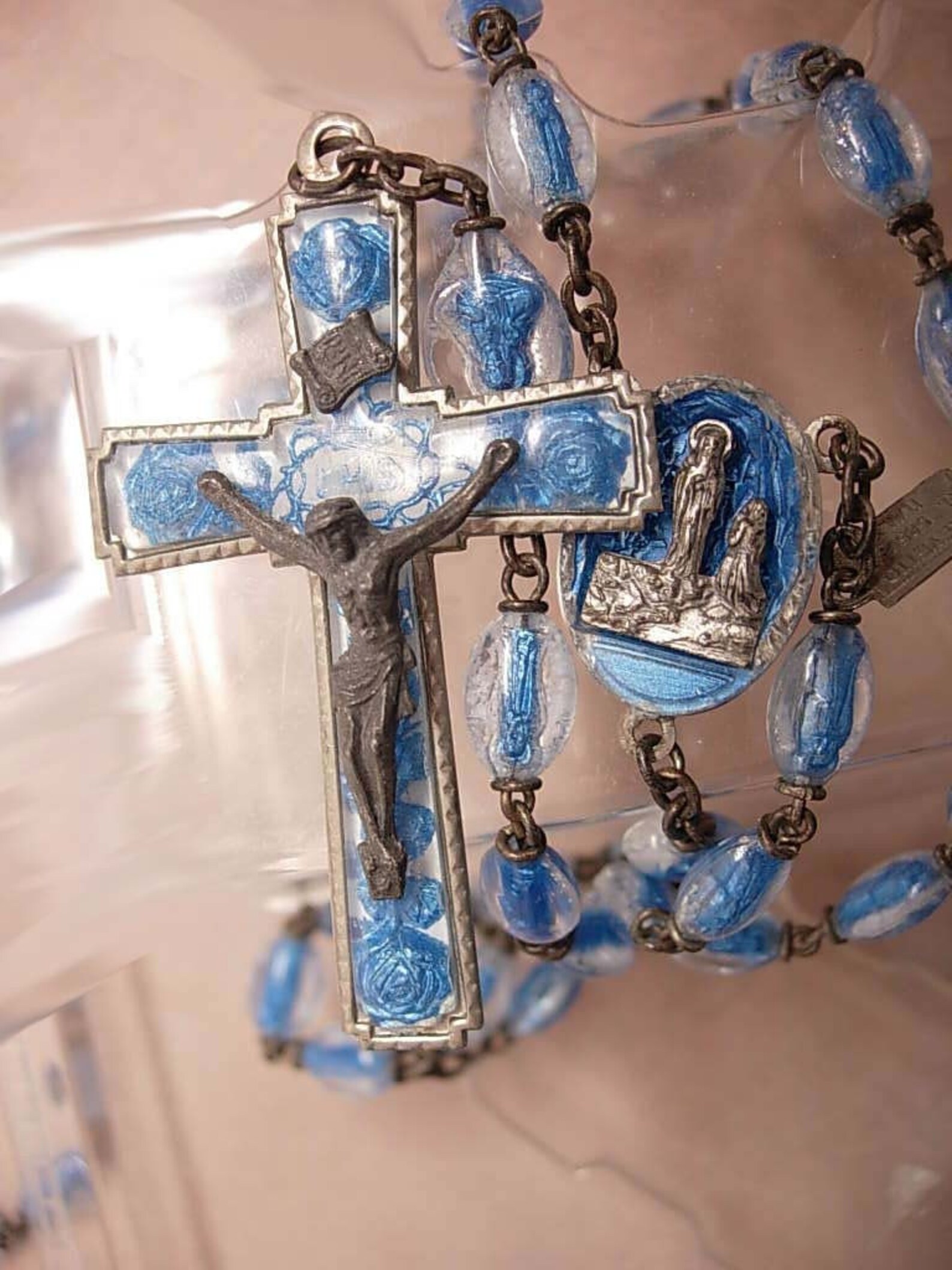 RARE Lourdes Holy Water Rosary with tiny statues in each bead Etsy