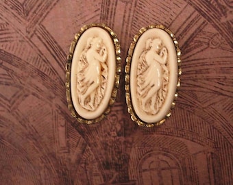 Vintage Art Nouvueau Goddess Cameo Earrings