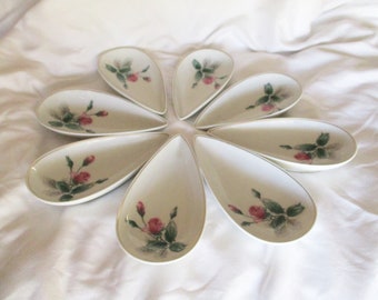 SALE Vintage Rosenthal German Puzzle Schale White Teardrop Moss Rose Nut Dish Set Eight Original Labels Stamps Home and Living Party Set