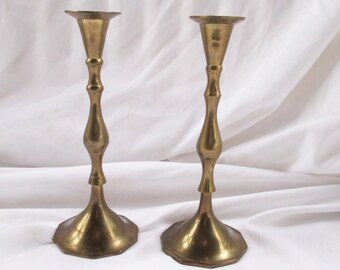 Vintage Brass Import Candle Holders Taper Sticks Vintage Home and Living Accent Brass Set of Two Import Brass India Accents