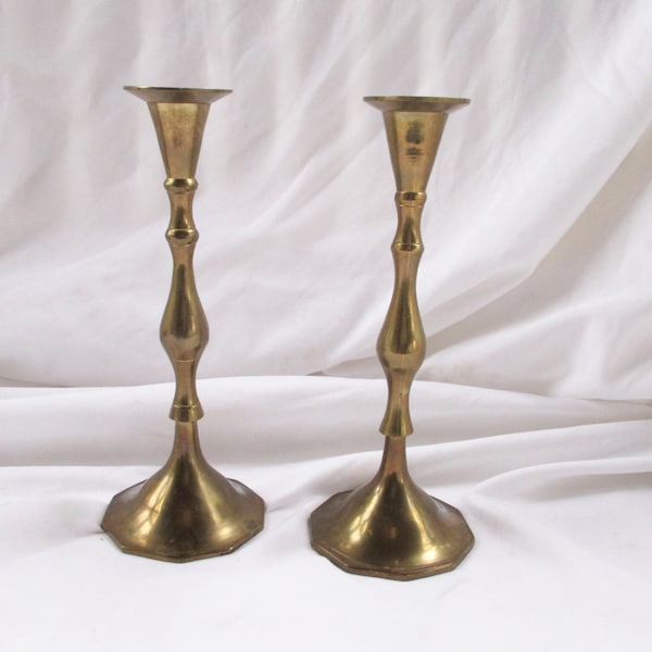 Vintage Brass Import Candle Holders Taper Sticks Vintage Home and Living Accent Brass Set of Two Import Brass India Accents