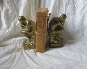 Vintage Brass Weighted Rodin The Thinker Bookends Library Shelf Accent Sculptured Office Accent Vintage Home and Living Import