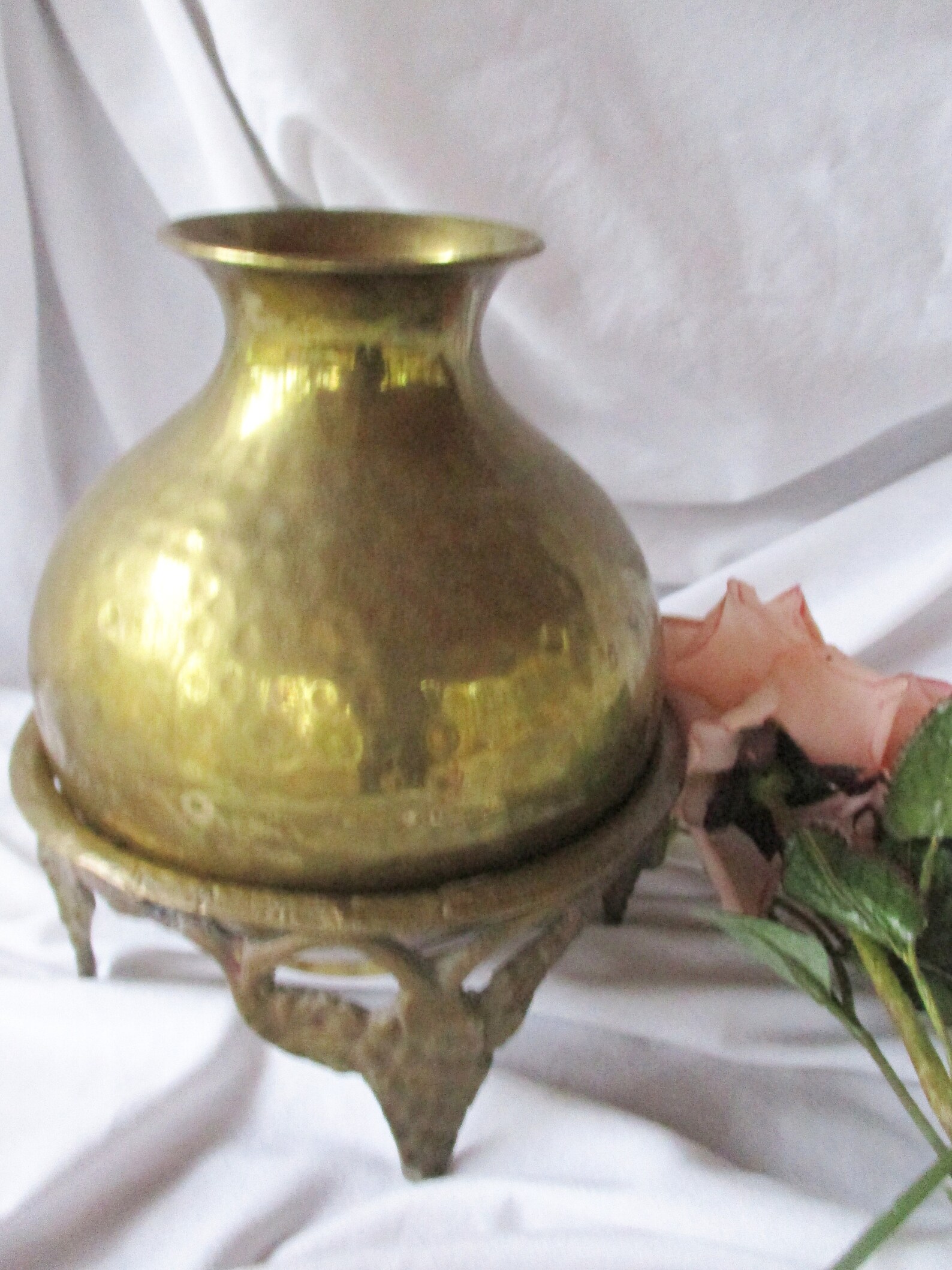 Vintage Brass Hammered Vase With Brass Stand Vintage Brass Etsy