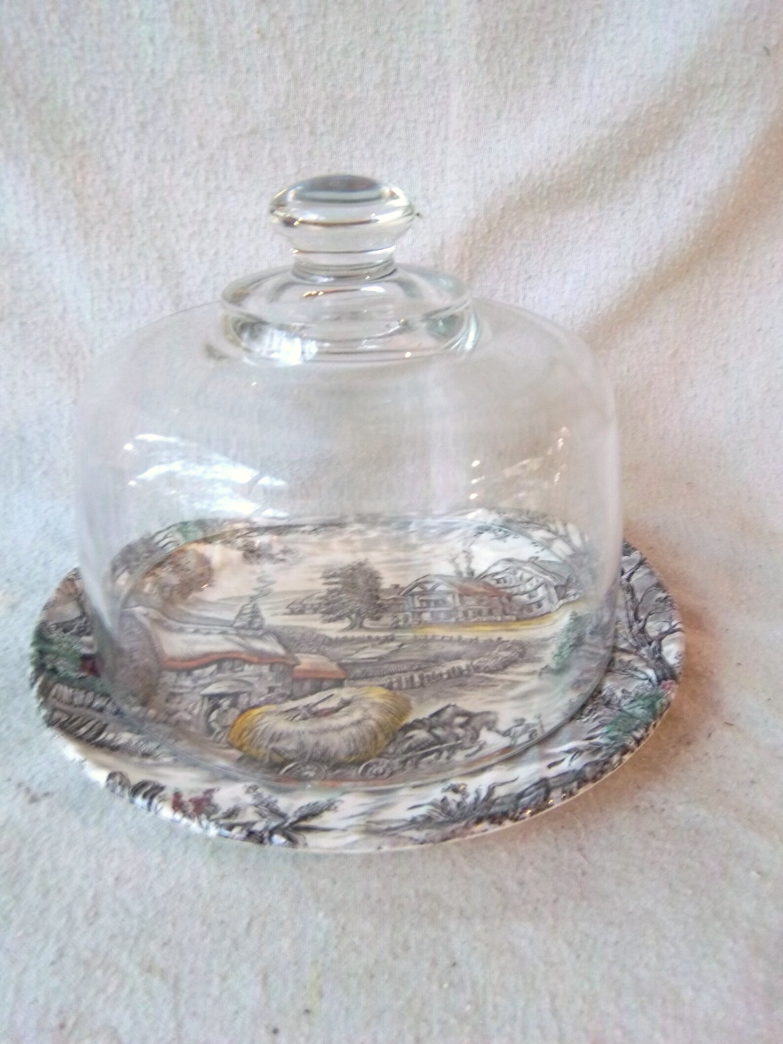 Vintage Glass Dome Serving Stoneware Yorkshire Farmland Design Etsy