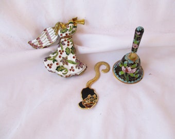 Vintage Mixed Cloisonne Angel Spoon Bell Set of Three Home and Living Accent Decor Pieces Vintage Gifting Colorful Cloisonne  Imports