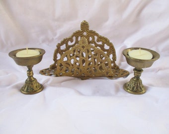 Vintage Brass Napkin Holder Vintage Antiqued Brass Color Iron Votive Set Vintage Brass Home and Living Accent Table Decor Vintage Import