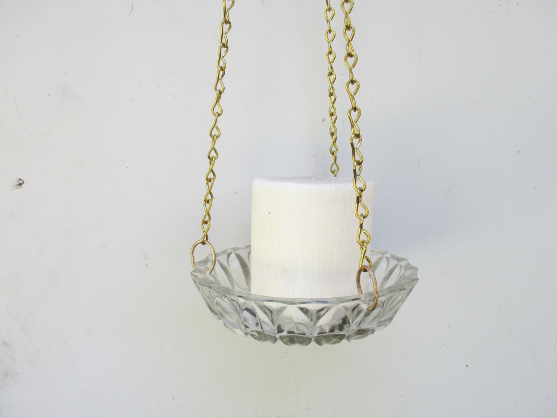 Vintage Hanging Glass Candle Holder Plate Set of Two Vintage Etsy