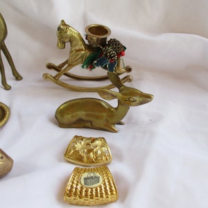 Vintage Brass Assorted Figurines Accents Gifts Decor Home and Living Accents Buck Deer Goldfish Doe Deer Rocking Horse Swan Dish Scarf rings image 8