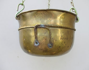 Vintage Brass Hanging Indoor Garden Planter Vintage Porch Accent Brass Hanging Planter Vintage Import Brass Rustic and Ready Brass Planter