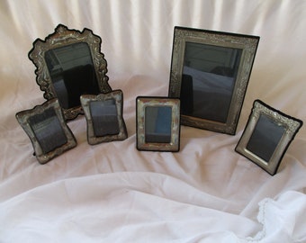 Vintage Silver Plate Felted Backs Set of Six Mixed Sizes Frames Glass Front Vintage Home and Living Silver Plate Tabletop Patina Frames
