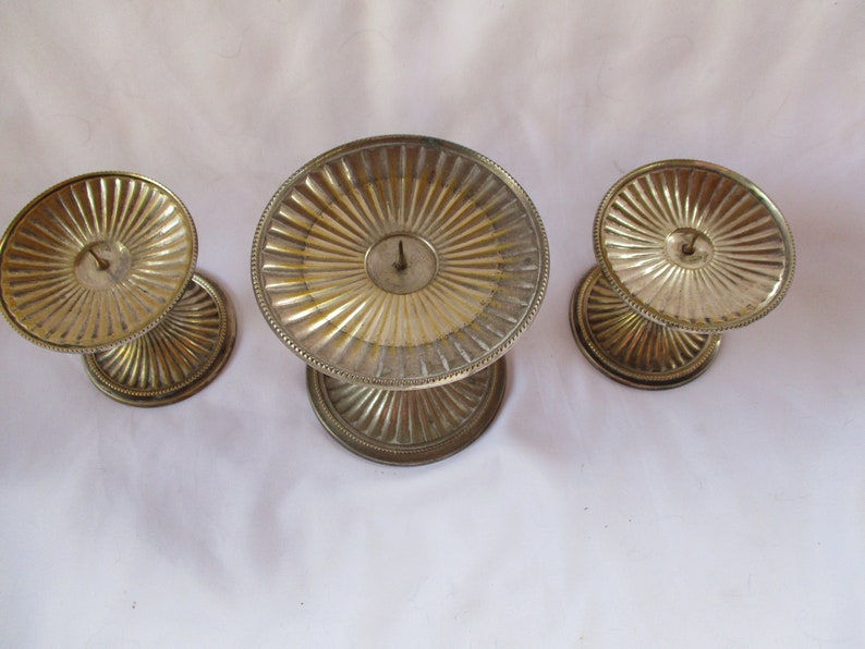Vintage Candle Stand Set Vintage Silver Plating Ribbed Large Etsy