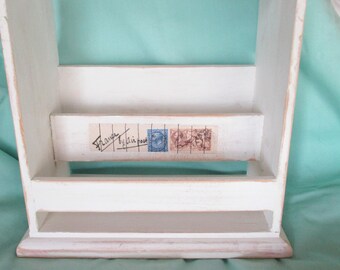 Vintage Mail Accessory Wood Shabby Distressed Decoupage French Style Design Distressed Home and Living Accent Mail Holder