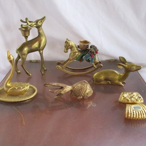 Vintage Brass Assorted Figurines Accents Gifts Decor Home and Living Accents Buck Deer Goldfish Doe Deer Rocking Horse Swan Dish Scarf rings image 10