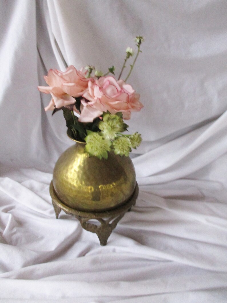 Vintage Brass Hammered Vase With Brass Stand Vintage Brass Etsy