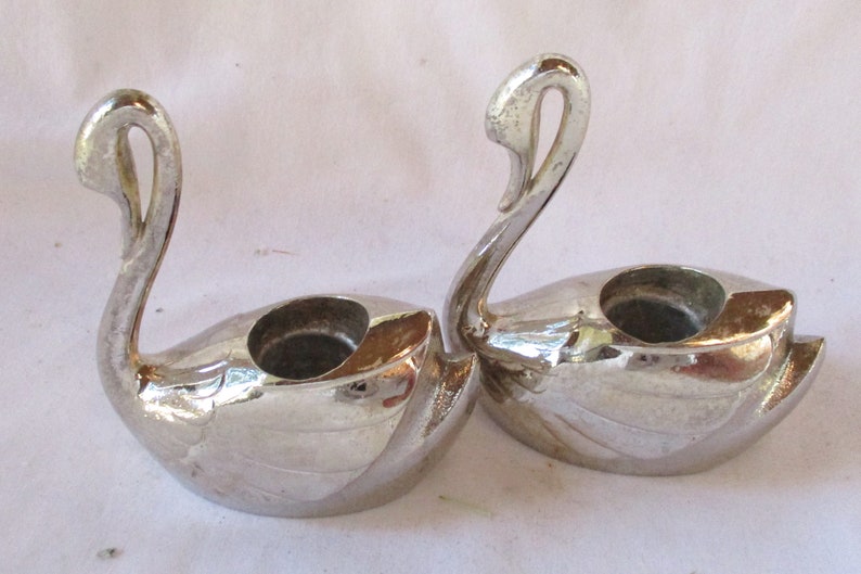 Vintage Silver Plated Swan Candle Holder Set of Two Vintage Etsy