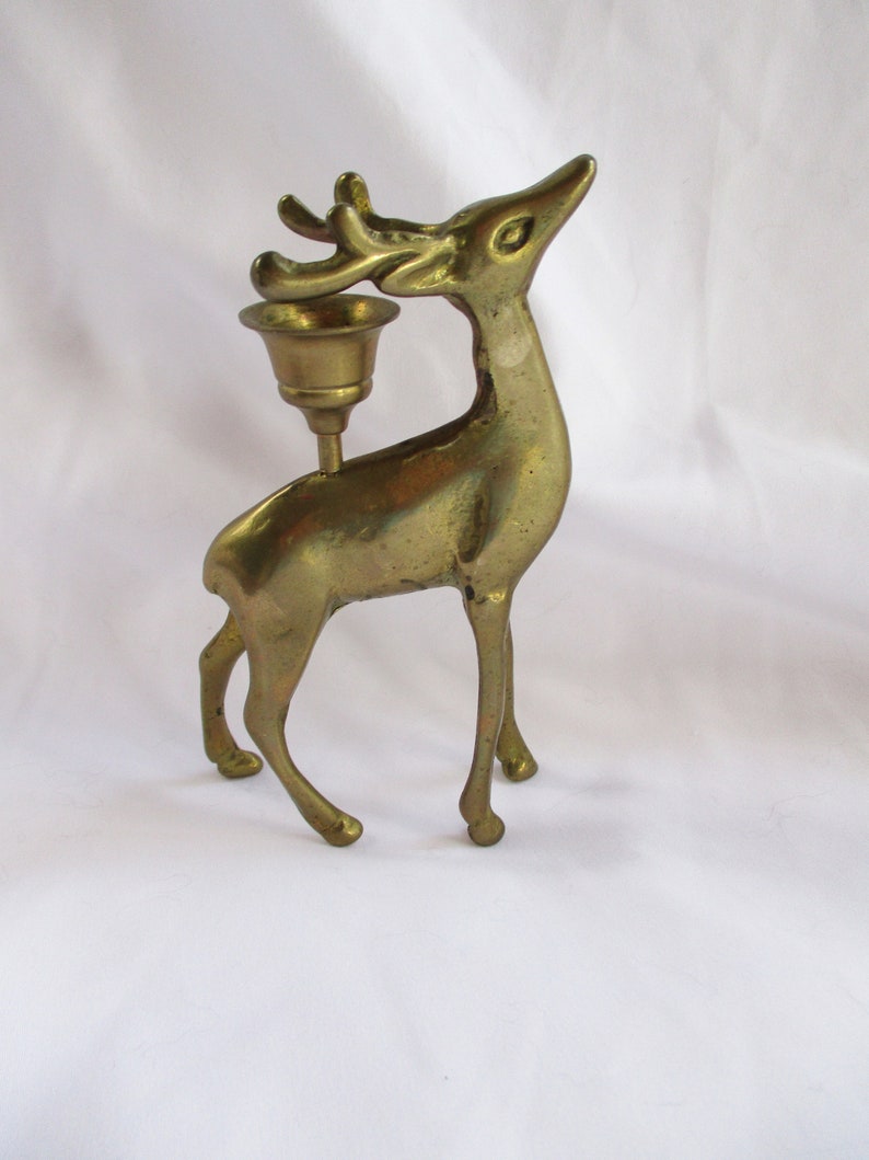 Vintage Brass Assorted Figurines Accents Gifts Decor Home and Living Accents Buck Deer Goldfish Doe Deer Rocking Horse Swan Dish Scarf rings image 2