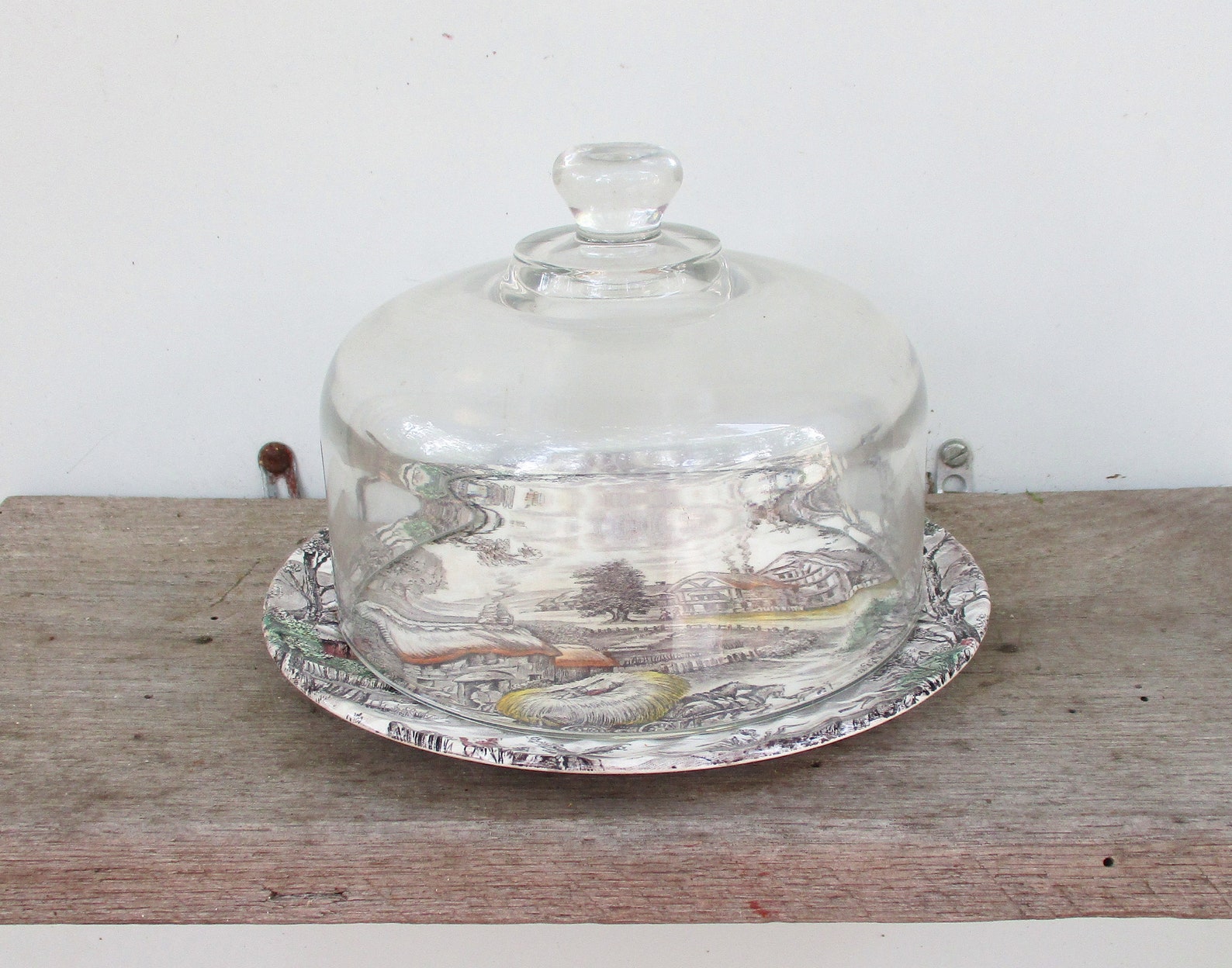 Vintage Glass Dome Serving Stoneware Yorkshire Farmland Design Etsy