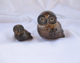 Vintage Pair Small Owl Set Mom and Chic Made In Japan Color Browns Vintage Home and Living Accents Vintage Gifting Mark on Base What Nots